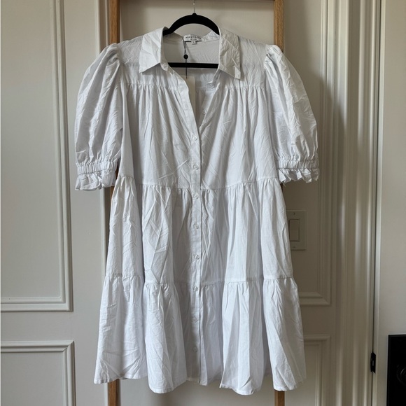 Madison The Label Cecilie Mini Shirt Puff Sleeve Dress - White - NWT - Picture 1 of 6